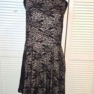 City Triangles Black Tan Rose Lace Skater Party Dress Junior's XL  RETRO FEMININ